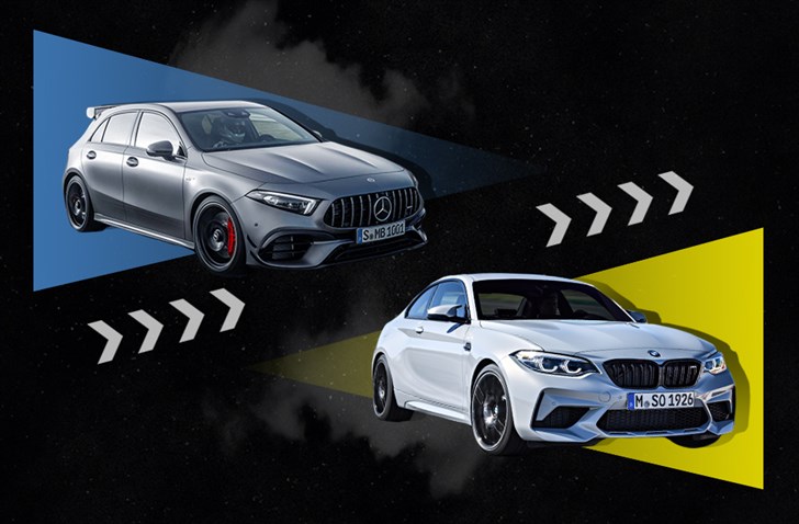 პრაგმატიზმი ტემპერამენტის წინააღმდეგ: Mercedes-AMG A45 S vs BMW M2 Competition