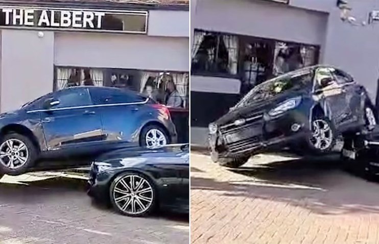 Ford Focus-მა BMW-ს კაპოტზე გადაუარა