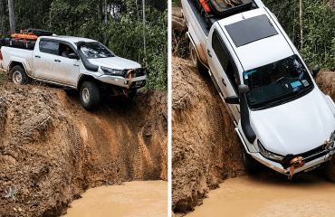 Toyota Hilux-ის ექსტრემალური დაშვება | პიკაპმა კემპერიც ჩაიყოლა