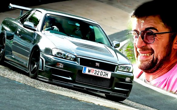 850-ცხენისძალიანი Nissan Skyline R34 GT-R V-Spec-ი Nurburgring-ზე