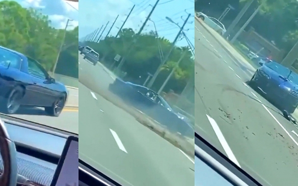 კაცმა Camaro დაამტვრია, როცა Tesla-სთვის გასწრება სცადა